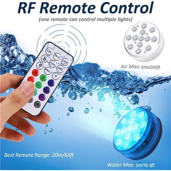 Pool Lights, Submersible LED Lights with Magnet and Suction Cups,RF Remote Light - Picture 2 of 6